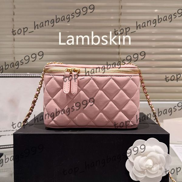 Caviar Totes Suitcase Lipstick Makeup Vanity Box Bags With Mirror And Card Holder Outdoor Street Purse With Gold Matelasse Chain Crossbody C