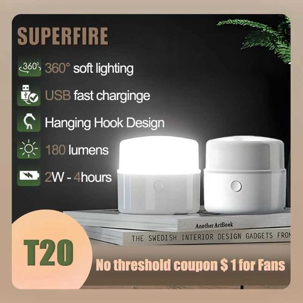 Solar Camping Lantern SUPERFIRE T20 LED Camping Light USB C Charging Light Portable Tent Light with Hook Used for Outdoor Barbecue Emergency
