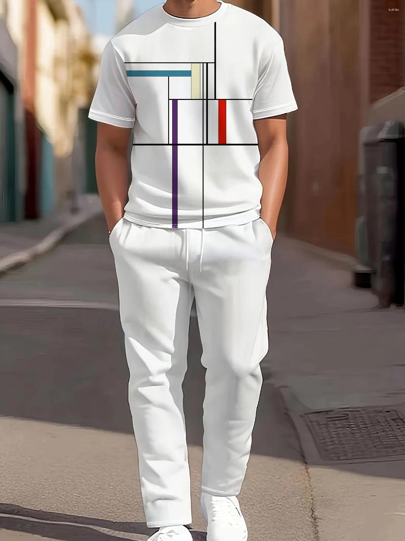 Men&#039;s Tracksuits A White Casual Set For Summer 2025 Featuring Cool And Breathable Street T-shirt Long Pants