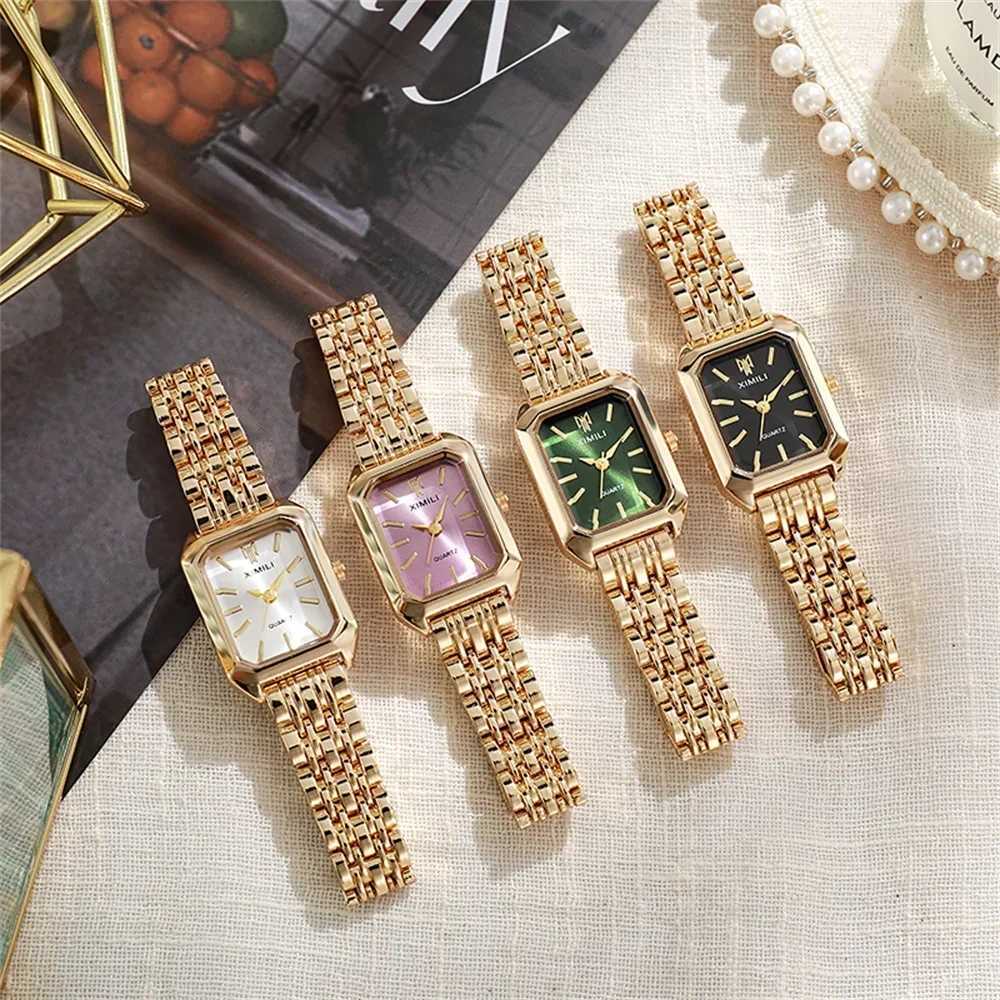 Luxury 2024 New Ladies Quartz Watch Fashion Simple Square Gold Womens Stainless Steel Clock Commercial Wristwatches GiftsX240920