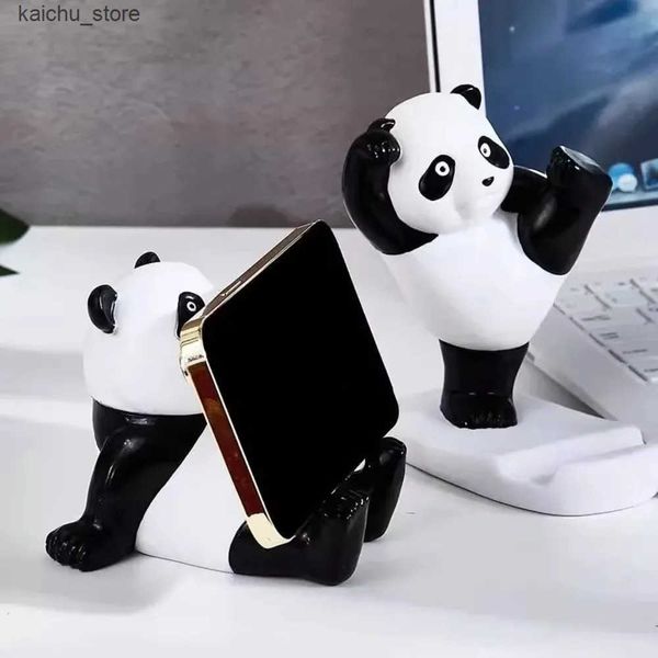Mounts Holders Panda Figurines For Interior Universal Cell Mobile Phone Stand Holder Modern Resin Sculpture Statue Home Office Desk Decor J2