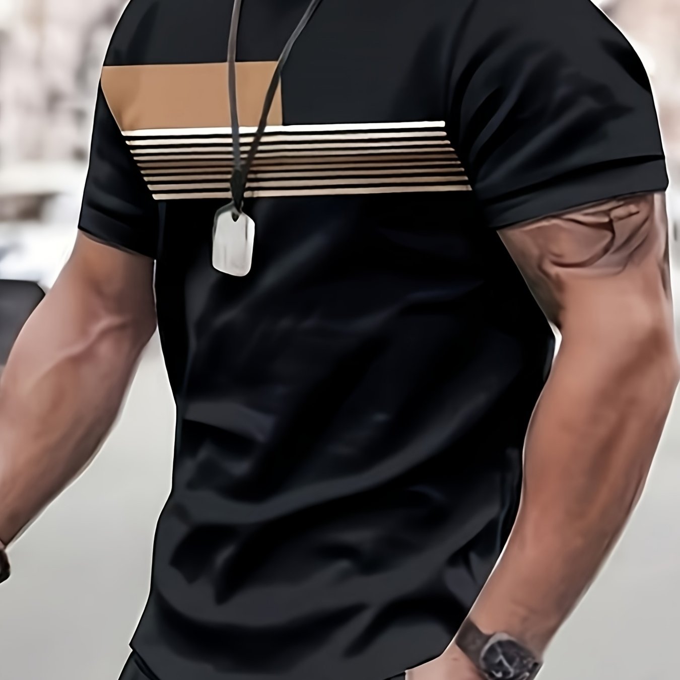 TEMU Men's Sportsminimalist Design For Everyday Wear100%cottonround Neckelasticheat Transfer Geometric Patternknitting For All Seasonsessential Y2k