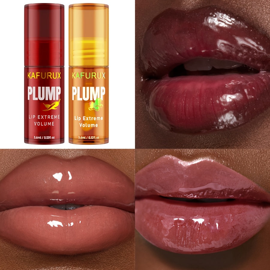 TEMU 2pcs Kafurux Plump Lip Extreme Volume Oil - Natural & Shiny Lip Enhancer With Chili & Ginger, Non-sticky Moisturizer For Fuller Lips, , Types,