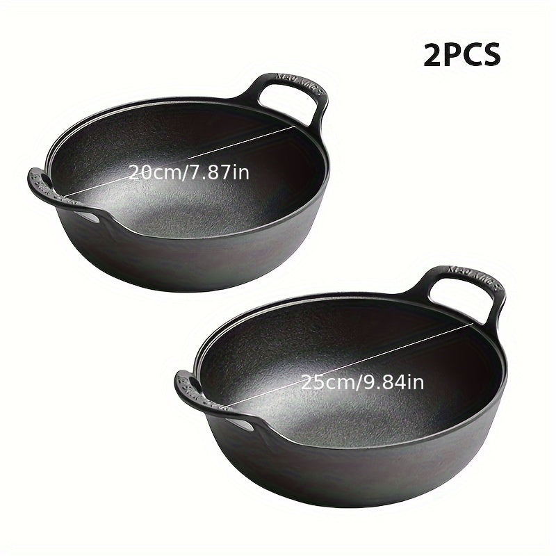 TEMU 2pcs Cast Iron Soup Pot - 20cm And 25cm, Pots Set, Safe Cookware With Handles For Kitchen Cooking, Suitable For Indoor & Outdoor Use, Kitchen