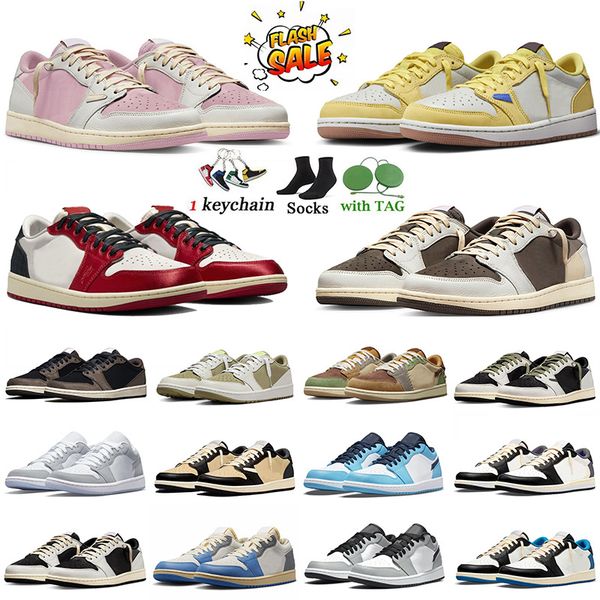 Reverse Mocha 1 Low Basketball Shoes 1s Canary Shy Pink Voodoo Black Phantom Denim Pine Green Pale Ivory UNC Wolf Grey Panda Lows Sneakers W
