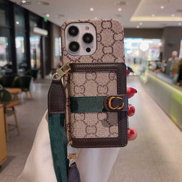 Luxury Phone Case for iPhone 15 Pro Max Leather 15 14 Plus 13 12 Pro XR Designer Crossbody Lanyard Card Holder Ultra Slim Shockproof Phone C