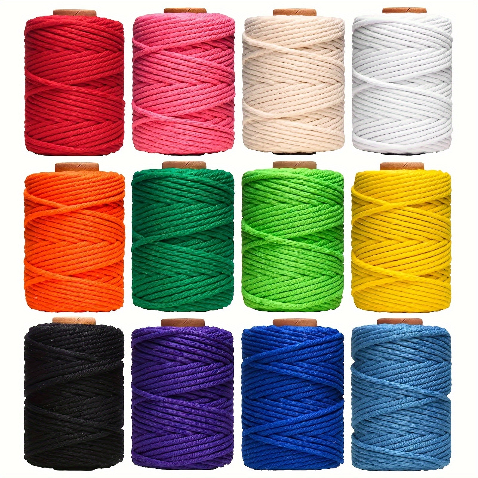 TEMU 12 Rolls Macrame Cord, 3mm X 396 Yards Twine, 4 Strand Colored Macrame String, Colorful Cotton Rope For Diy Crafts Knitting, Artworks, Wall