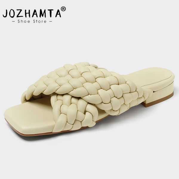 Size JOZHAMTA 33-40 Flats Slippers Women Woven Low Heels Summer Shoes Woman 2023 Fashion Sandals Indoor House Slides Outdoor 6493