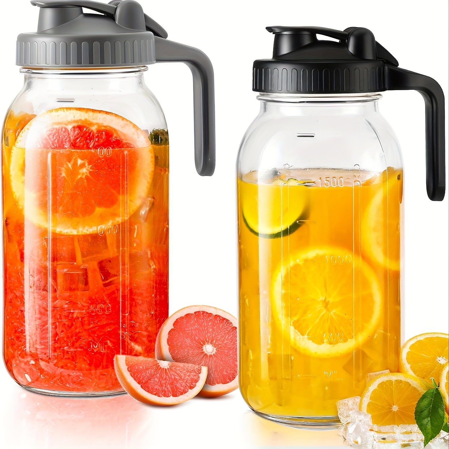 TEMU 2pcs Set Of 64 Ounce Jars, Half Gallon Mason Jars With Wide And Air Tight Lids, Suitable For Iced Tea, Cold Coffee, Refrigerator Water, Juice,