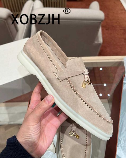 Casual Shoes Loafers Summer Walking Moccasins Suede Womens Spring and Autumn Fashion Kaosal Leather Metal Pendant Flat Lazy Slide Mule H2411