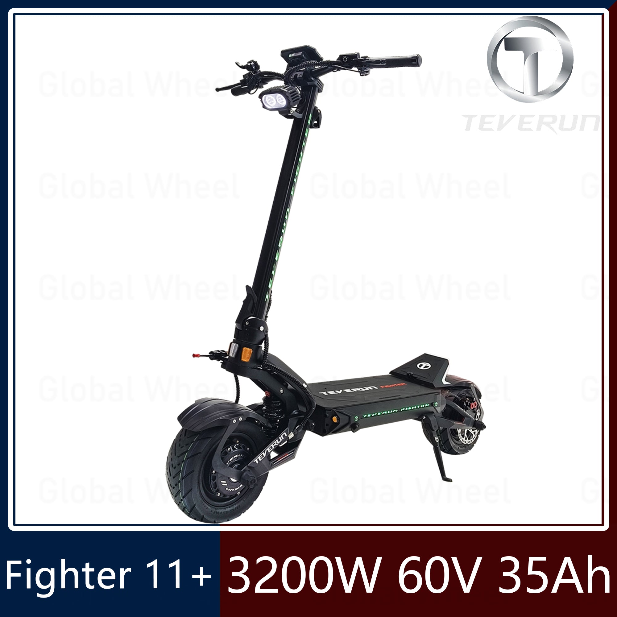TEVERUN Fighter 11+ V4 Dual Motor 1600W*2 60V 35Ah Battery 11inch Tubeless Tire 4-Pistons Hydraulic Brake 4inch Display With NFC KKE Adjustable Susp