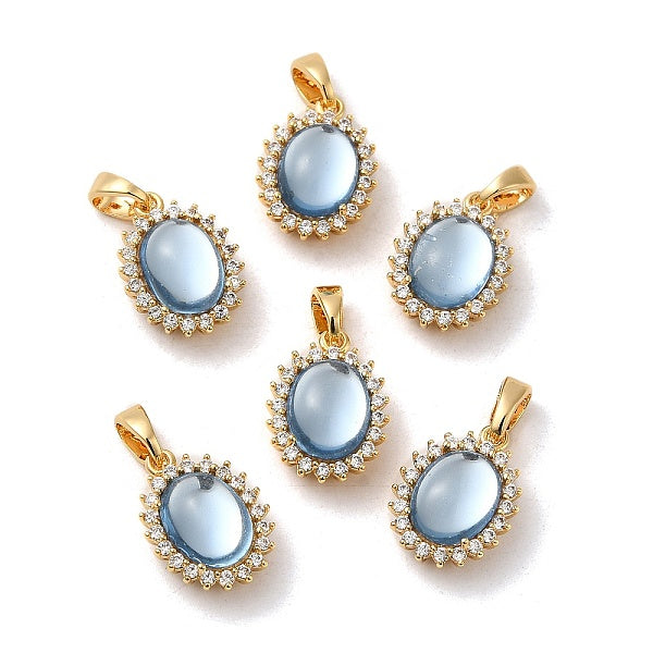 Charms de conector ovalado de circonita cúbica transparente con micropavé de latón