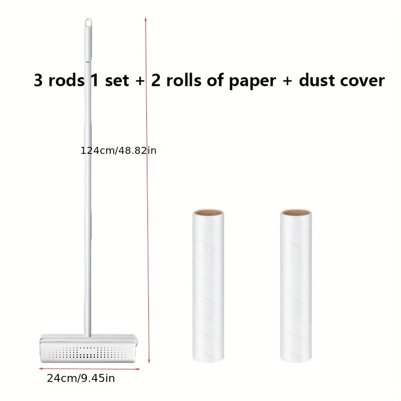 TEMU 9.45-7.48 Long Shank Roller Sticky Hair Machine Diagonal Tear Design Sticky Sticky Hair Device Pet Hair Removal Roller Sofa Carpet Dust Roller