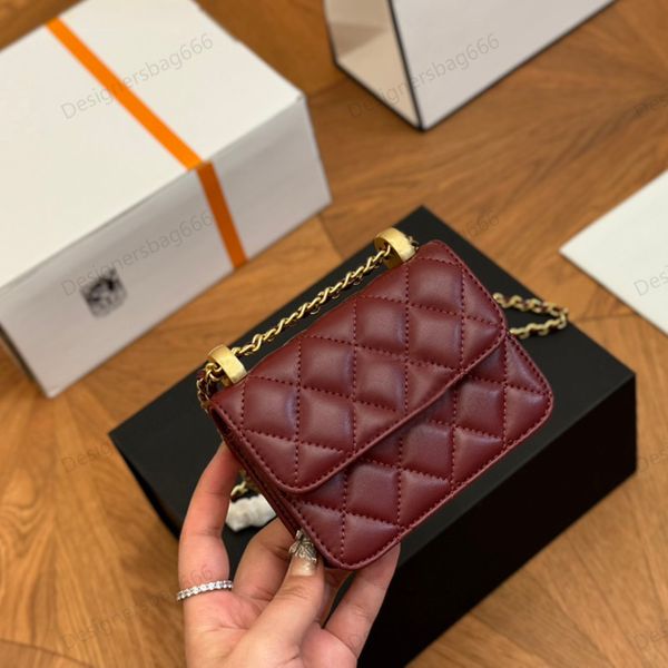 Women Designer Lipstick Bag Two Mini Golden Balls 8 Colors 10x12cm Quilted Leather Gold Hardware Matelasse Chain Cosmetic Case Purse Shoulde