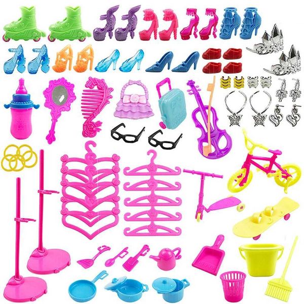 88pcs Mix Doll Toy Mini Mirror High Heel Doll Accessories DIY Dollhouse Toy Childrens Growth Puzzle Toy Dress up GameT250111