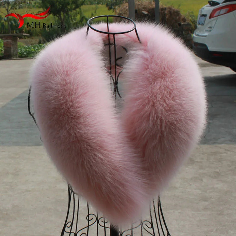 Winter Fox Fur Collar 100 Genuine Natural Pink Scarf Scarves Women Large Size Wraps Neck Warmer Furry Shawl Female 251008