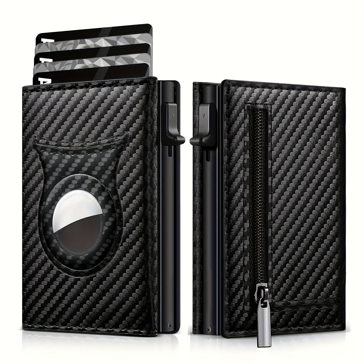 TEMU Lasvault Elegant Black Leather Wallet, Large Capacity Card Holder With Zipper, Automatic Triple-fold Credit Card Case, Rfid Blocking, Unlined