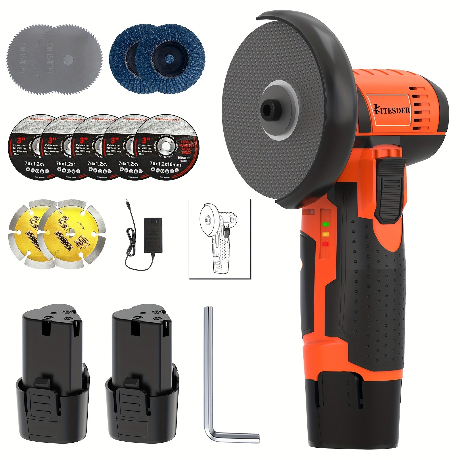 TEMU 1 Set Kitesder 12v, 19500rpm Electric Polishing Grinding Machine, Mini Cordless Lithium Battery Power Tool With 2 Batteries, Ideal For &,