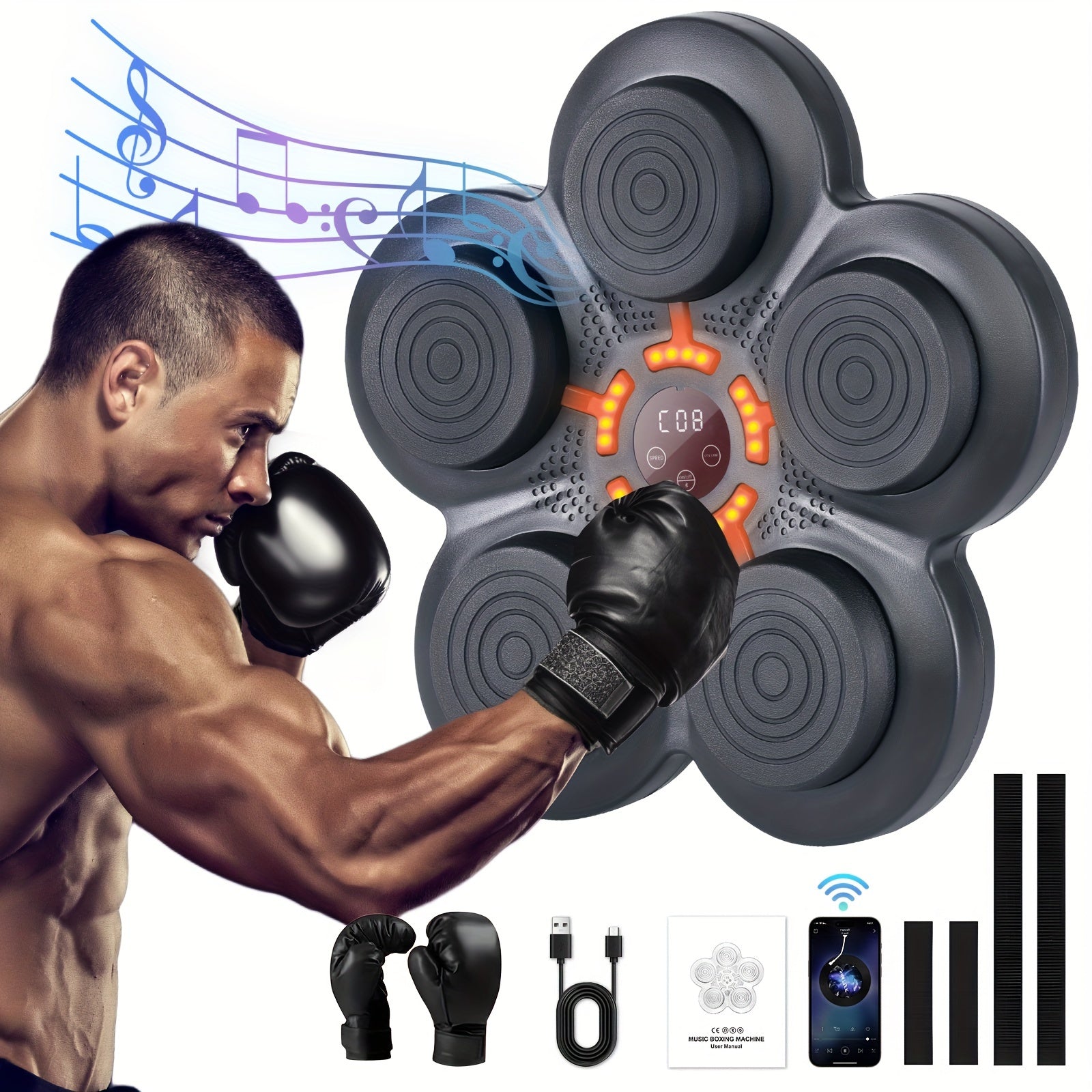TEMU Lovewe Music Boxing Machine With Boxing Gloves, Workout Equipment, Boxing Machine Wall Mounted For Adults, Music Boxing Machine For Home Workout