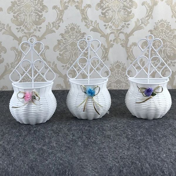 Hanging Flower Basket Garden Party Handmade DIY Vase Sundries Organizer Wall Hanging Artificial Rattan Home Decor Pots