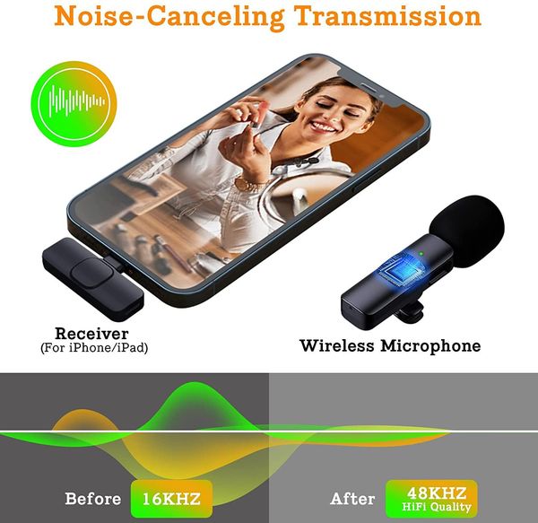 Mini Lavalier Wireless Microphone Vlog Video Recording for Mobile Phone Pad YouTube Facebook Live Stream Tiktok Interview Noise Canceli Upif