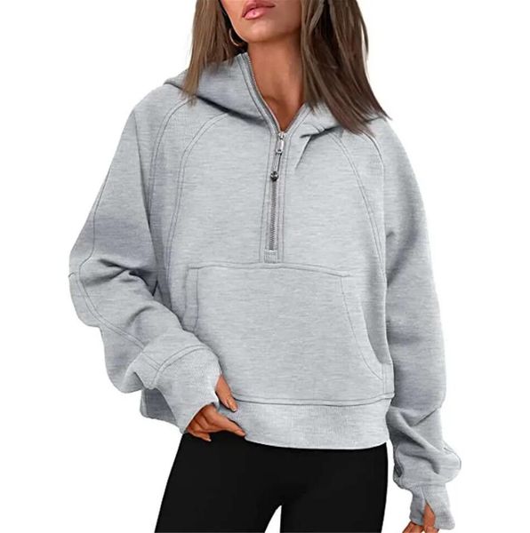 2024 New Yoga Suit Diving Hoodie Half Zipper Womens Autumn-Winter Sports Sweater Loose Sports Jacket Carnival Short Plush Coat Sports Sweate