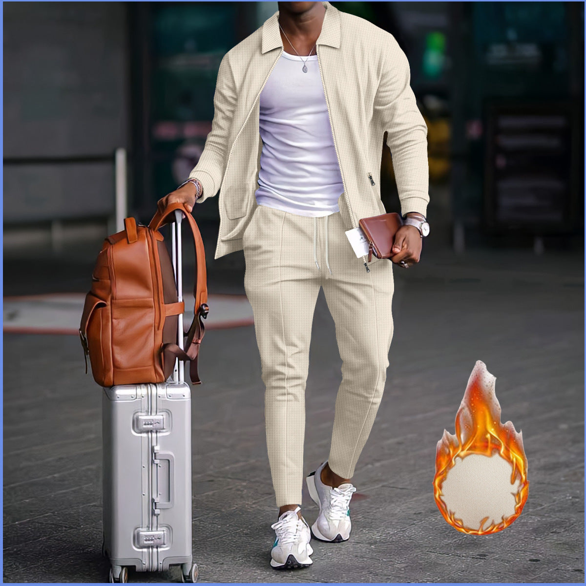 25 Autumn Winter New 300G Waffle Collar Pocket Zipper Thickened Long Sleeve Cardigan Jacket Set 241017