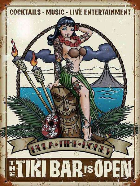 Metal Painting Not Applicable Metal Tiki Bar Open Iron Sheet Beer Bar Vintage Decoration Sign Metal Rock Roll Wall Sign Funny Retro Plaque A