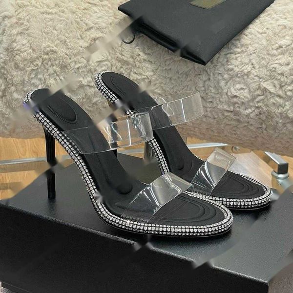 2025--Black Heel mules Sandals slippers PVC strap women&#039;s shoes Luxury designer slippers Party leather sole factory footwear 35-42