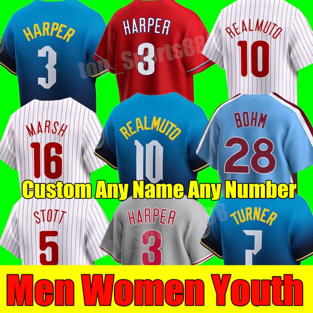 Custom S-4XL New Men Women youth 2024 City Connect Baseball Jerseys Bryce Harpe Trea Turner Rhys Hoskins JT Realmuto Schwarber Stitch jersey