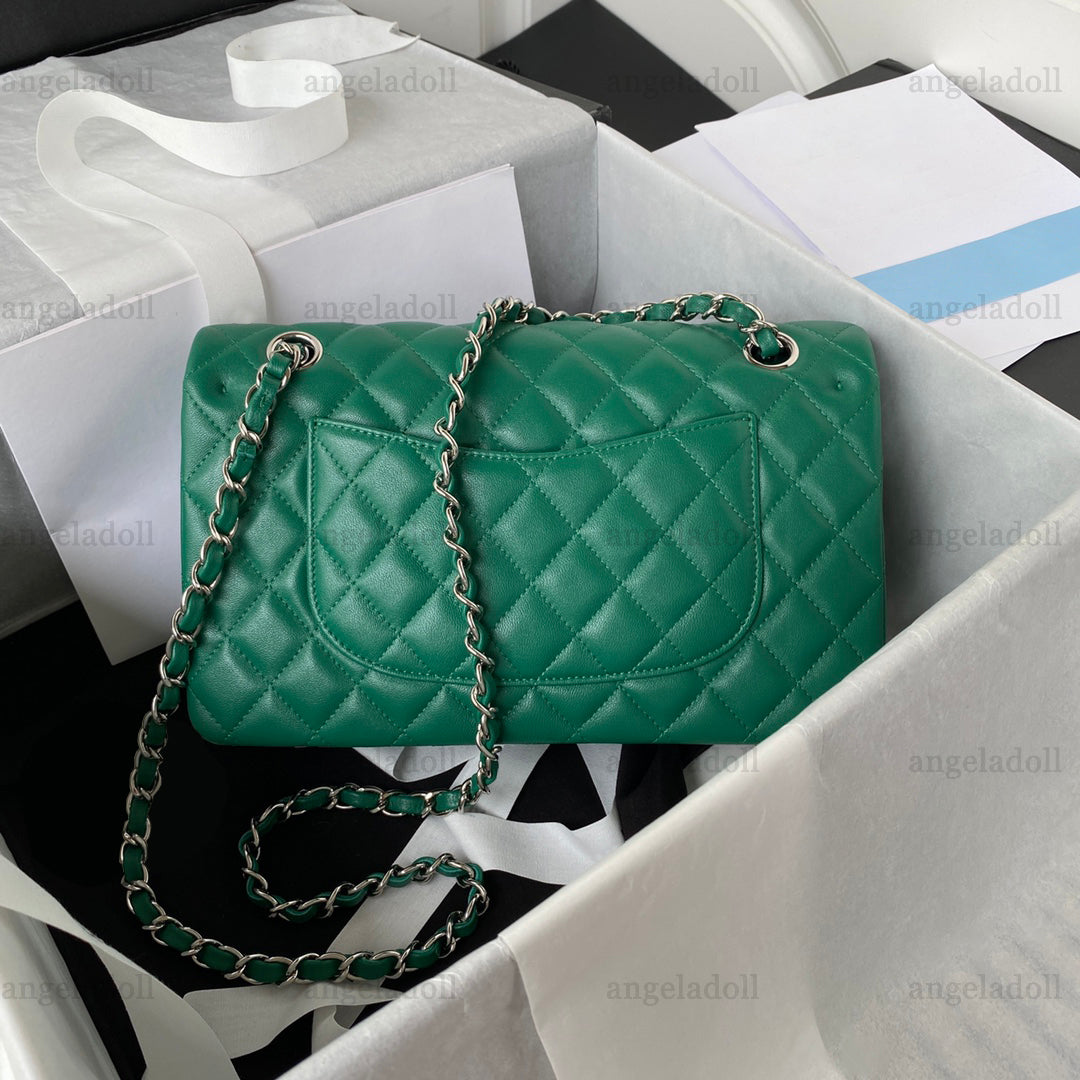 10A Retro Mirror Quality Designer Classic Double Flap Bags 25cm Medium Womens Handbag Real Leather Caviar Lambskin Green Quilted Purse Crossbody Sho