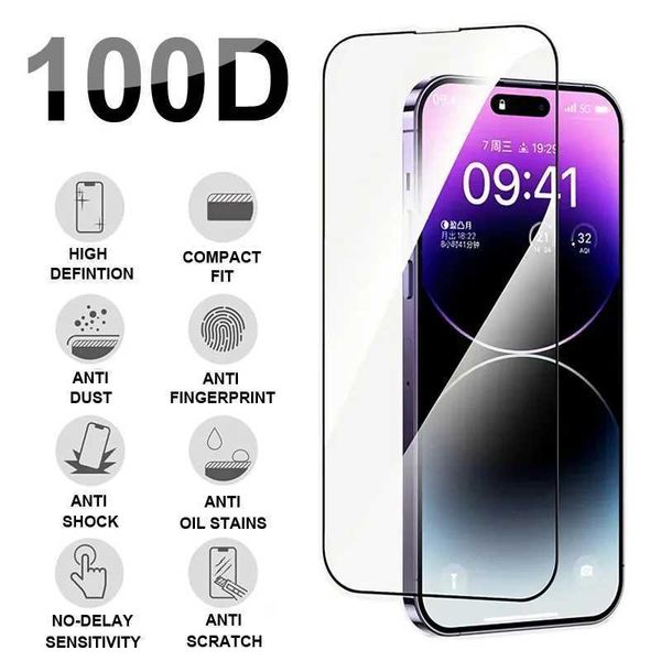 100D Full Cover Protective Glass For iPhone 14 12 11 13 15 Pro Max Tempered Screen Protector For iphone 14 15 Plus Glass Film M250120
