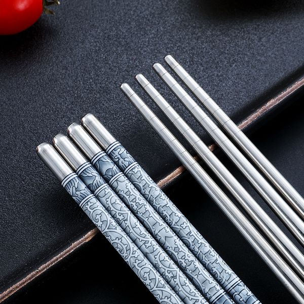 Chopsticks 1000Pair Stainless Steel Length White Chinese Traditional Flowers Pattern Tableware Kitchen dh454