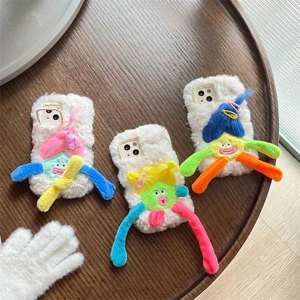 New Arrival Cute plush toy cartoon dopamine doll phone case suitable for iPhone 16 15 14 13 Pro Max 14 Plus 15 Plus plush toy holder back co