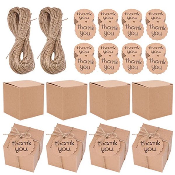 Gift Wrap 100Pcs-Lot Vintage Kraft Paper Candy Box With Thank You Tag Chocolate Cookies Wrapping Boxes Wedding Christmas Party Gift Box 2310