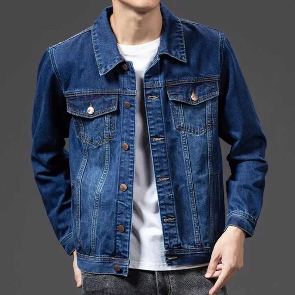 Casual mens jacket with a single breasted collar jeans denim fabric cardigan jacket mens slim fit cotton jacket mens jacket chaquetas hombre