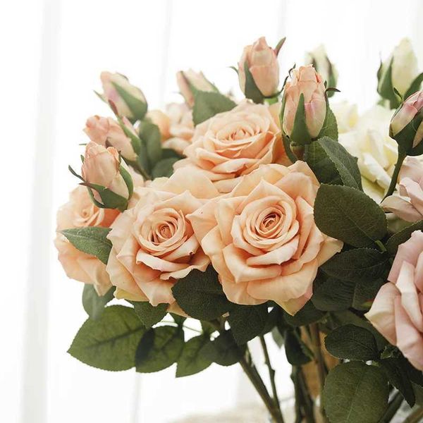 Artificial flower long branch 2 roses home living room vase arrangement garden wedding DIY decoration fake plants Y241227