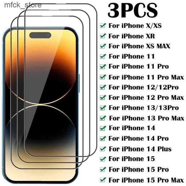 Cell Phone Protectors 3PCS Tempered 12 11 Pro 13 Mini Screen Protector For iPhone 14 15 Plus X XR Xs Max Glass Film J241202