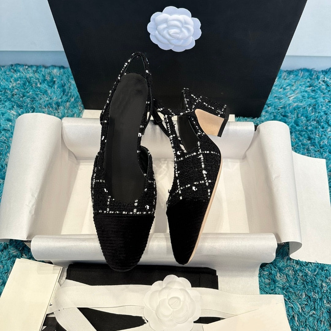 Ballet Flats Designer Slingback Sandals High Heels Paris Brand Women Dress Shoes Black Quilted Genuine Leather Slip on Ballerina Luxury Round Toe La