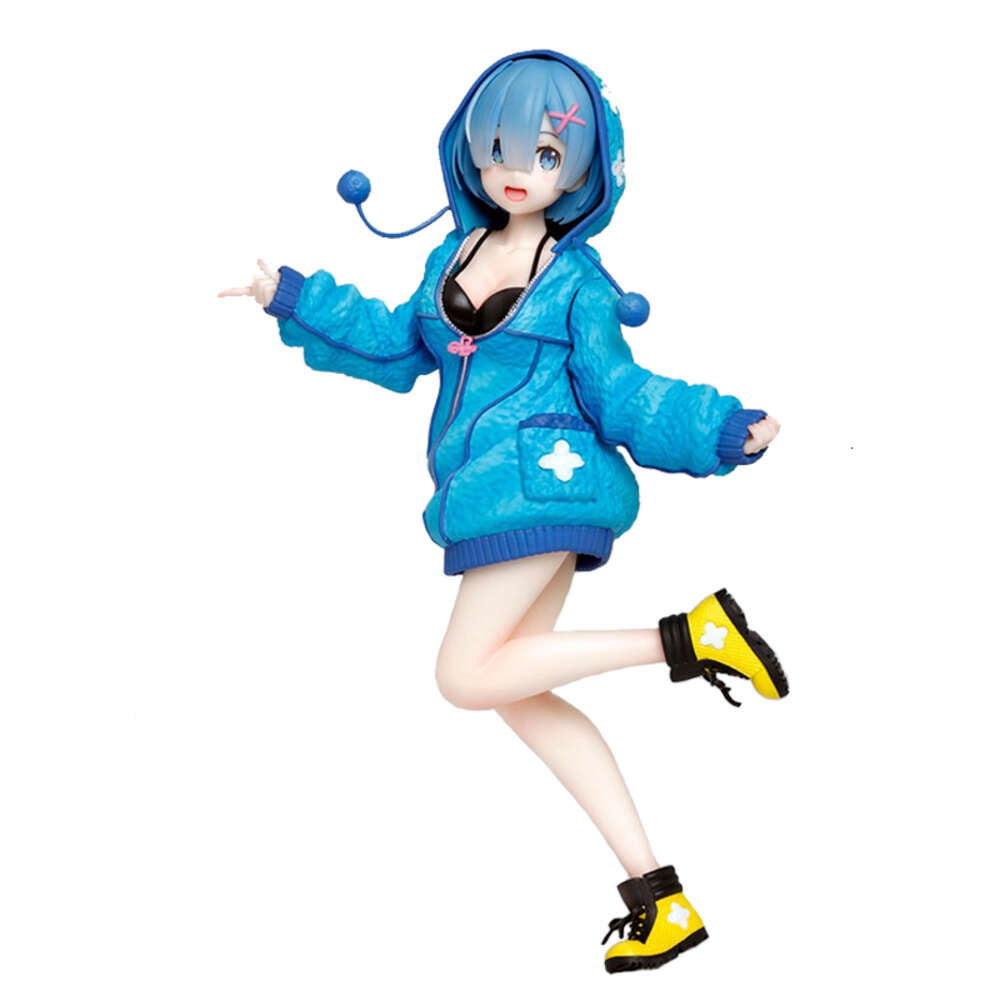Mascot Costumes 21.5cm Anime Figure Rem Re:life in A Different World From Zero Blue Plush Hoodie Take Off Pose Model Dolls Toy Pvc Material