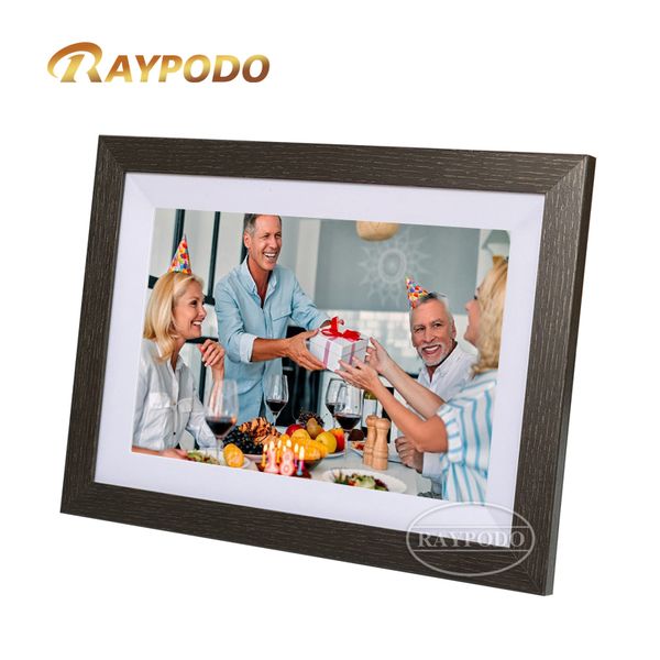 WiFi Enabled Raypodo 10.1 Inch Digital Picture Frame - Wood Grain Finish, Compatible with Android & iPhone via Frameo APP