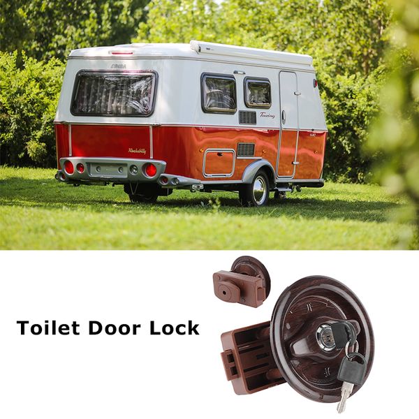 RV Toilet Bathroom Door Lock with 2 Keys Brown Wood Grain for Caravan Motorhome Yacht Trailer Camper Interior Accessories