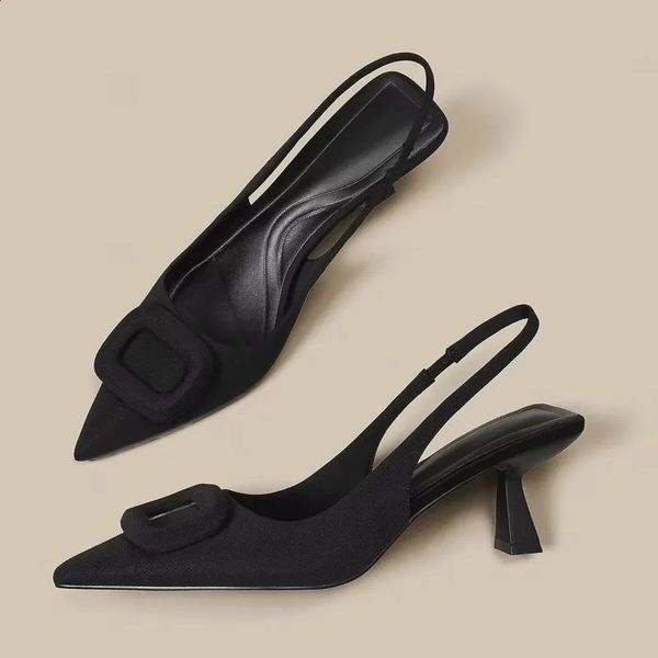 Mulher Slingback Shoes Fashion 2024 Spring Ladies High Heels Elegante Med Heel Point Toe Slip On Sandal Mules 241116