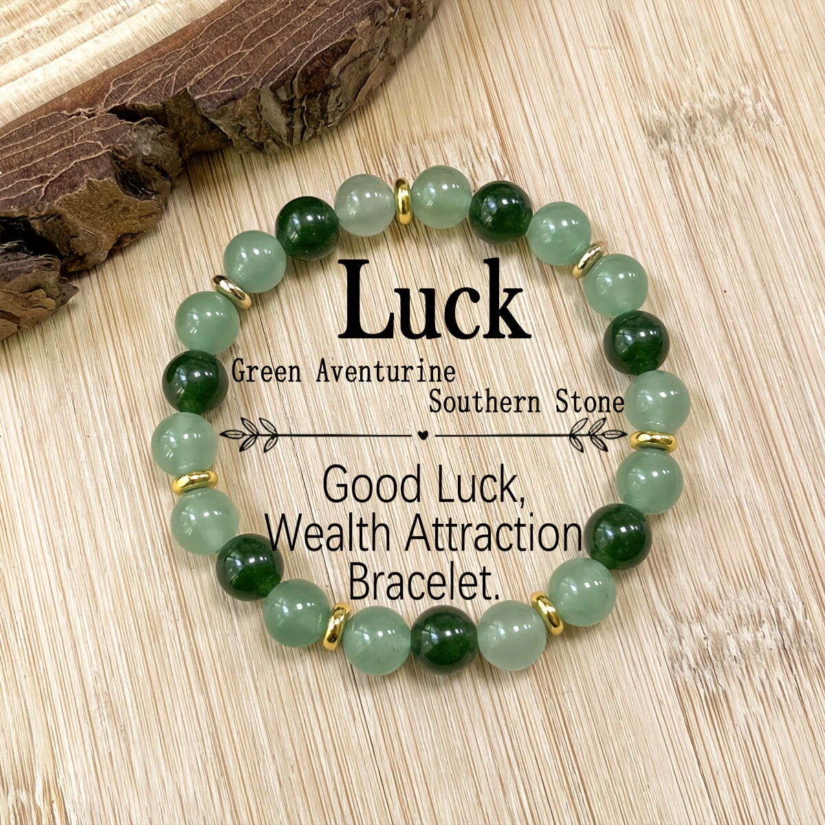 TEMU Handmade Aventurine & Southern Stone Bracelet - Golden-tone Spacers Bohemian Jewelry For Women, Good Luck Charm, Casual Attire Valentine's Day