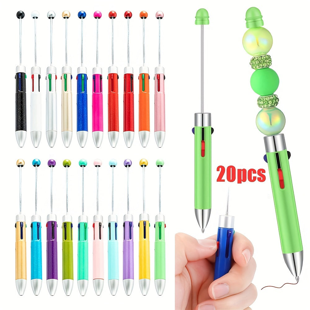 TEMU 20pcs 4 In1 Plastic Beadable Pens Bulk Retractable Bead Ballpoint Pens Multicolor Pen Assorted Inks 4 Color Ballpoint Pen For Diy Office School