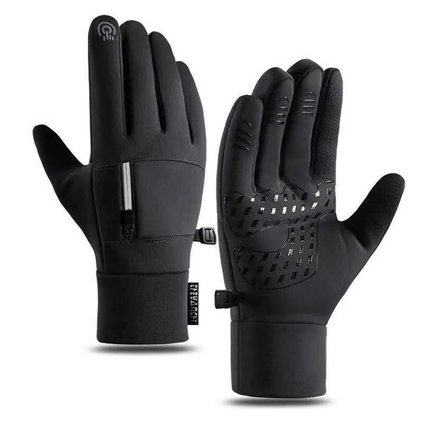 Ski Gloves Mens Cycling Gloves Winter Warm Plush Fleece Wear-resistant Waterproof Touch Screen Outdoor Sports Hiking Ski with Small Pocket z