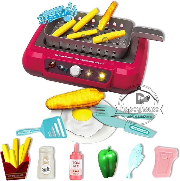 20Pcs Pretend Play Toys for Kids Kitchen Toys with Light Sound BBQ Cooking Toys Set Kitchen Sets Play Food Induction Cooker 240112