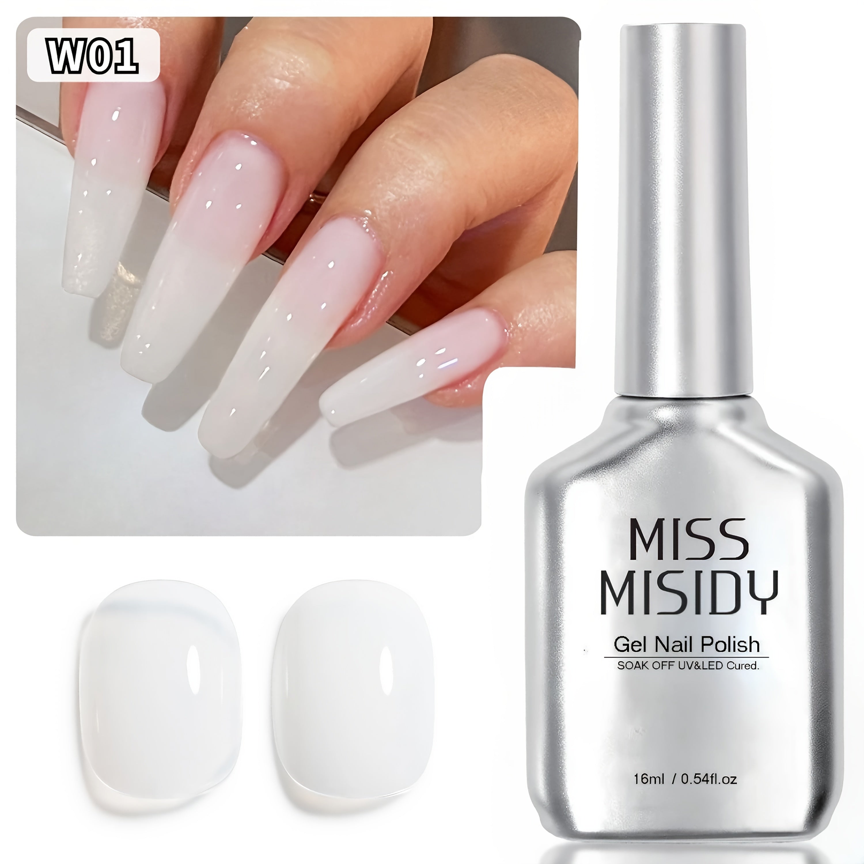 TEMU Miss Misidy 16ml (0. 54oz) Milky White Gel Nail Polish - Sheer Neutral , Alcohol-free Long-lasting Polish For Smooth Glossy Finish, Japanese &
