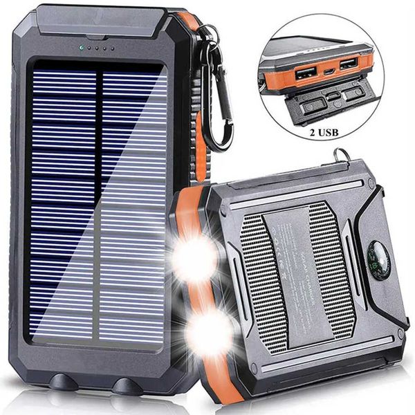Cell Power Banks portable solar panel dual USB supply external battery fast charging waterproof power pack equipped with LED lights suitable