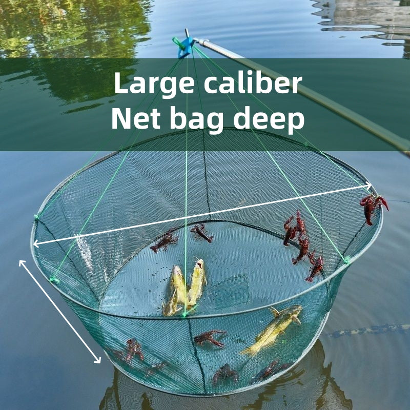 TEMU Large Open-style Fish & Shrimp Net – Durable Pa Nylon, Dark Green, Automatic Casting Cage For Crab, Eel, And More, Reservoir, Pond, Or Gear,